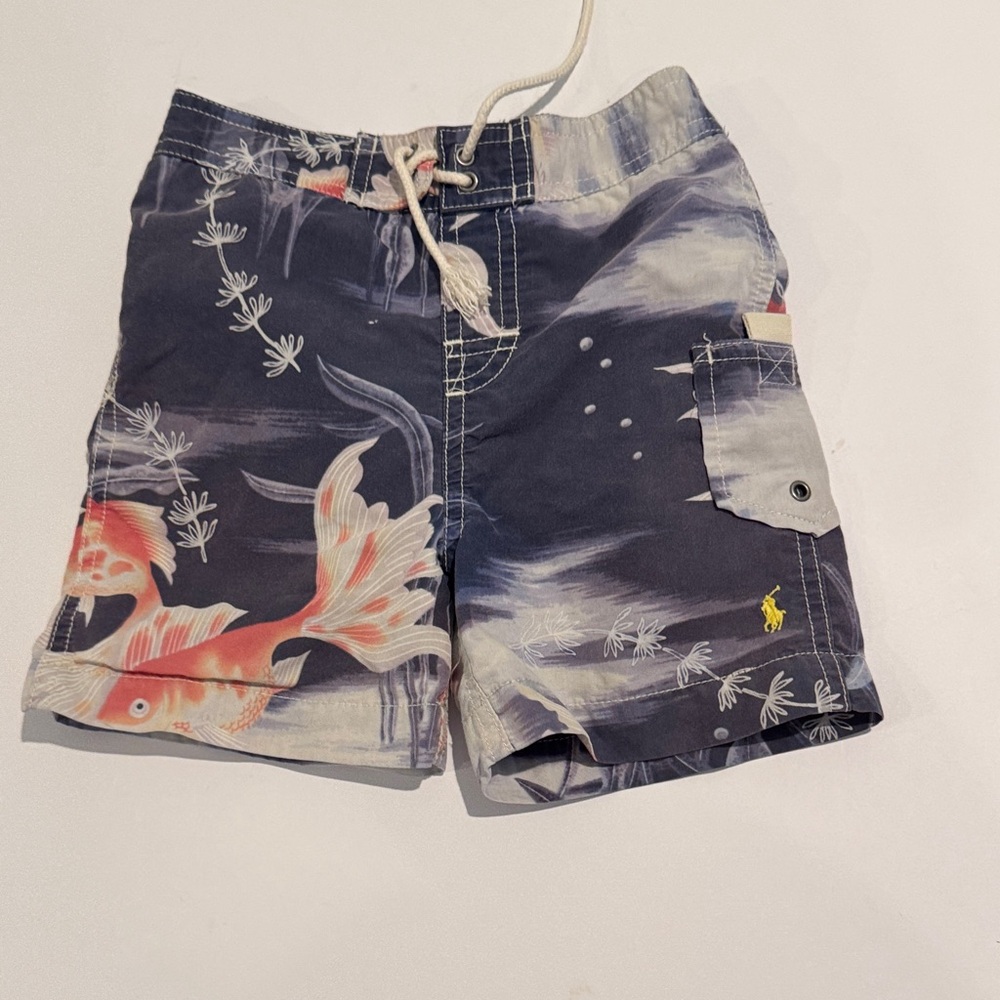 Polo by Ralph Lauren Kids Swim Trunks - Navy and Orange Koi Fish 24 Months Boys